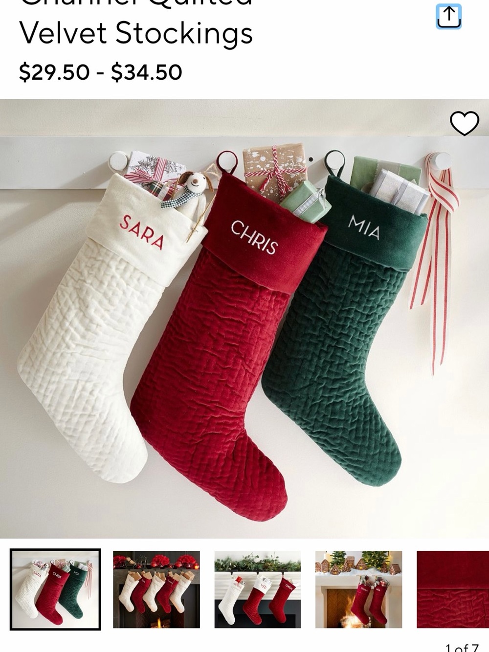 Pottery Barn Channel Quilted Velvet Stocking
